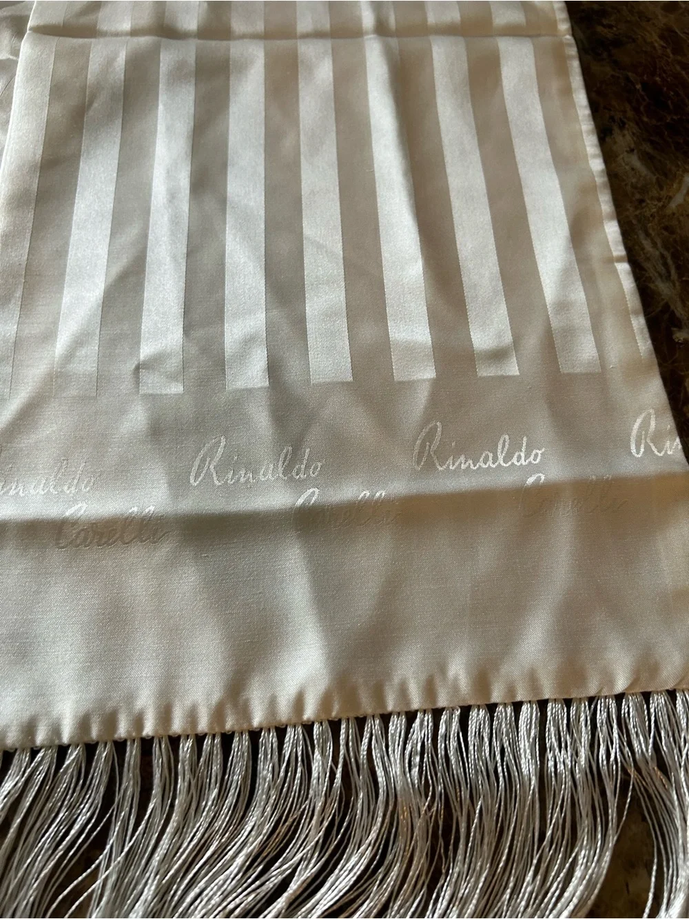 Rinaldo Carelli pure silk (Made In Italy)Cream Fringe Scarf for Men